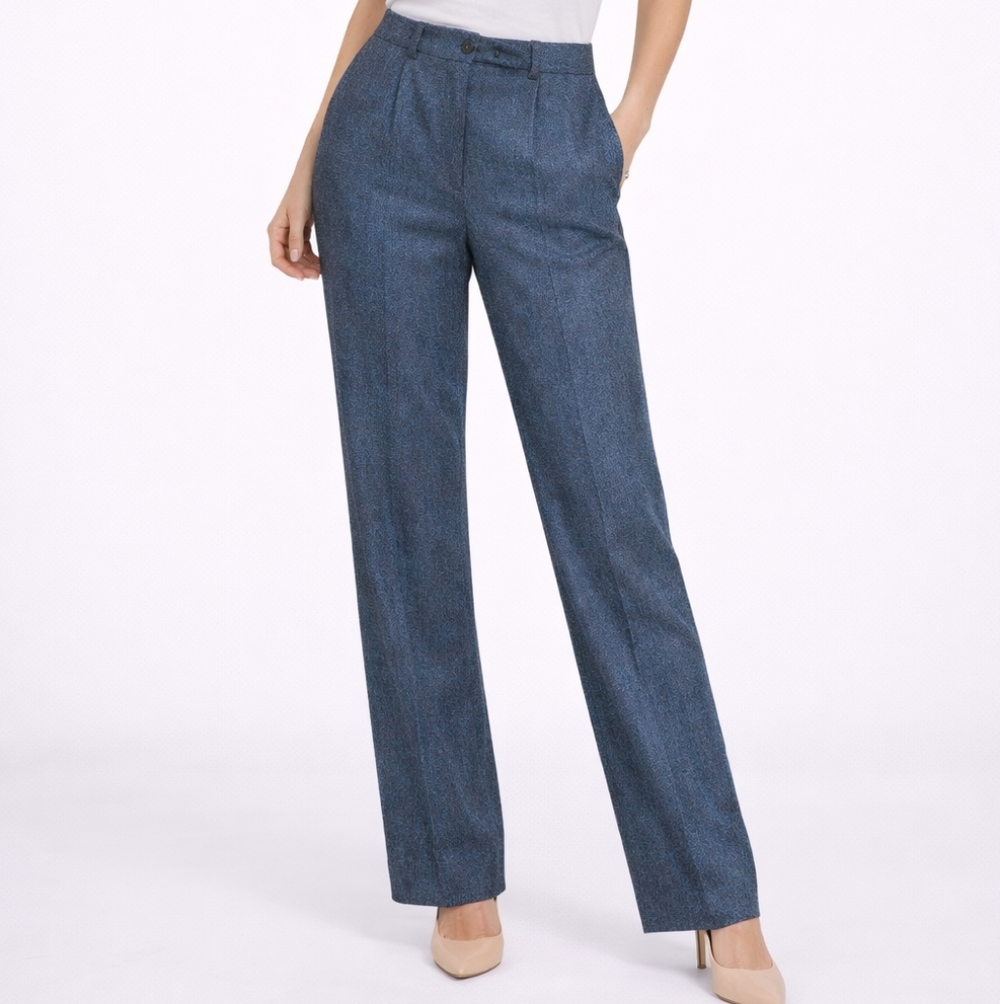 Vintage Wool Blue Wide-Leg Trousers Straight XS 2 Buisness Casual Office NWOT